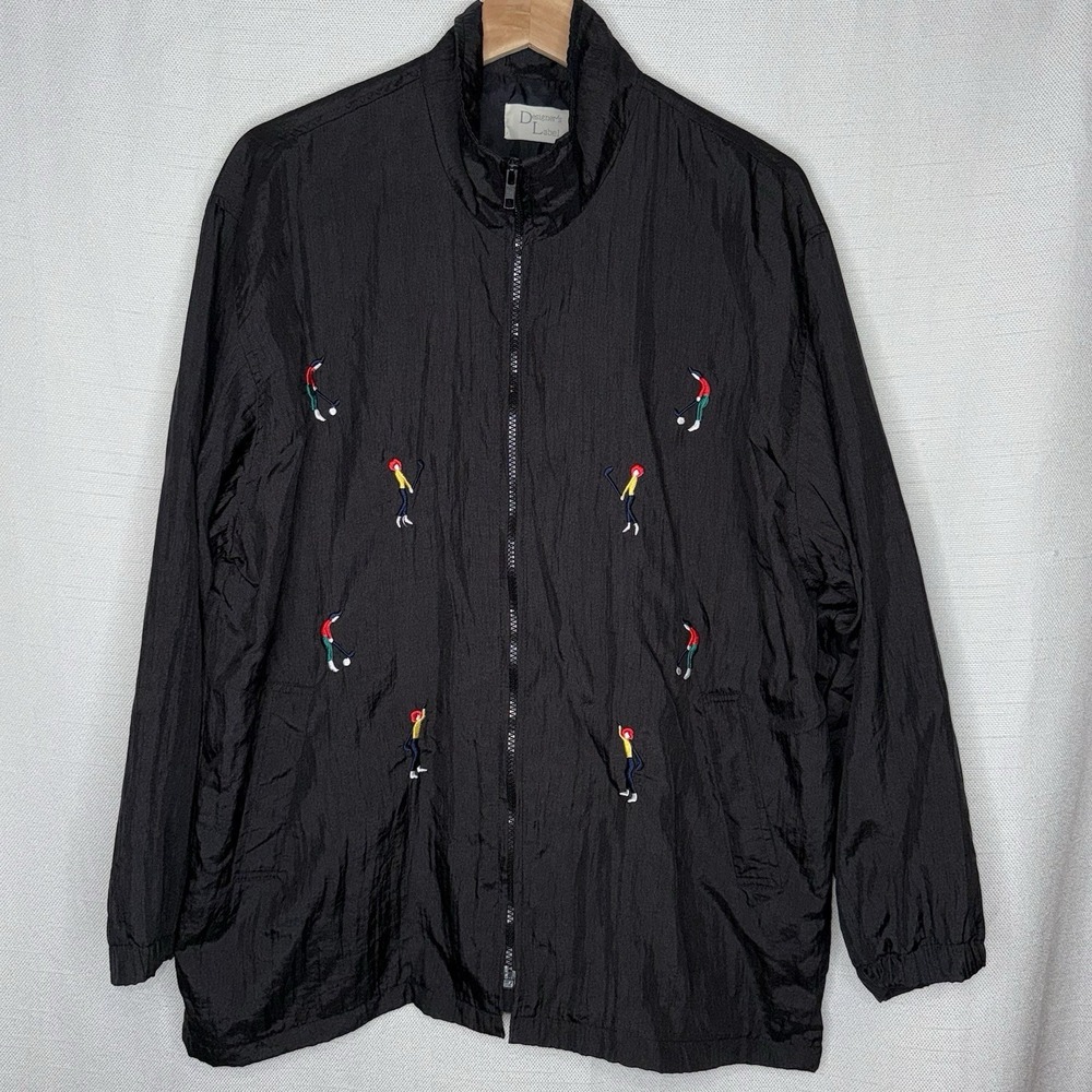 VTG Retro Golf Graphic Windbreaker Jacket All Over Print Embroidered READ SIZE